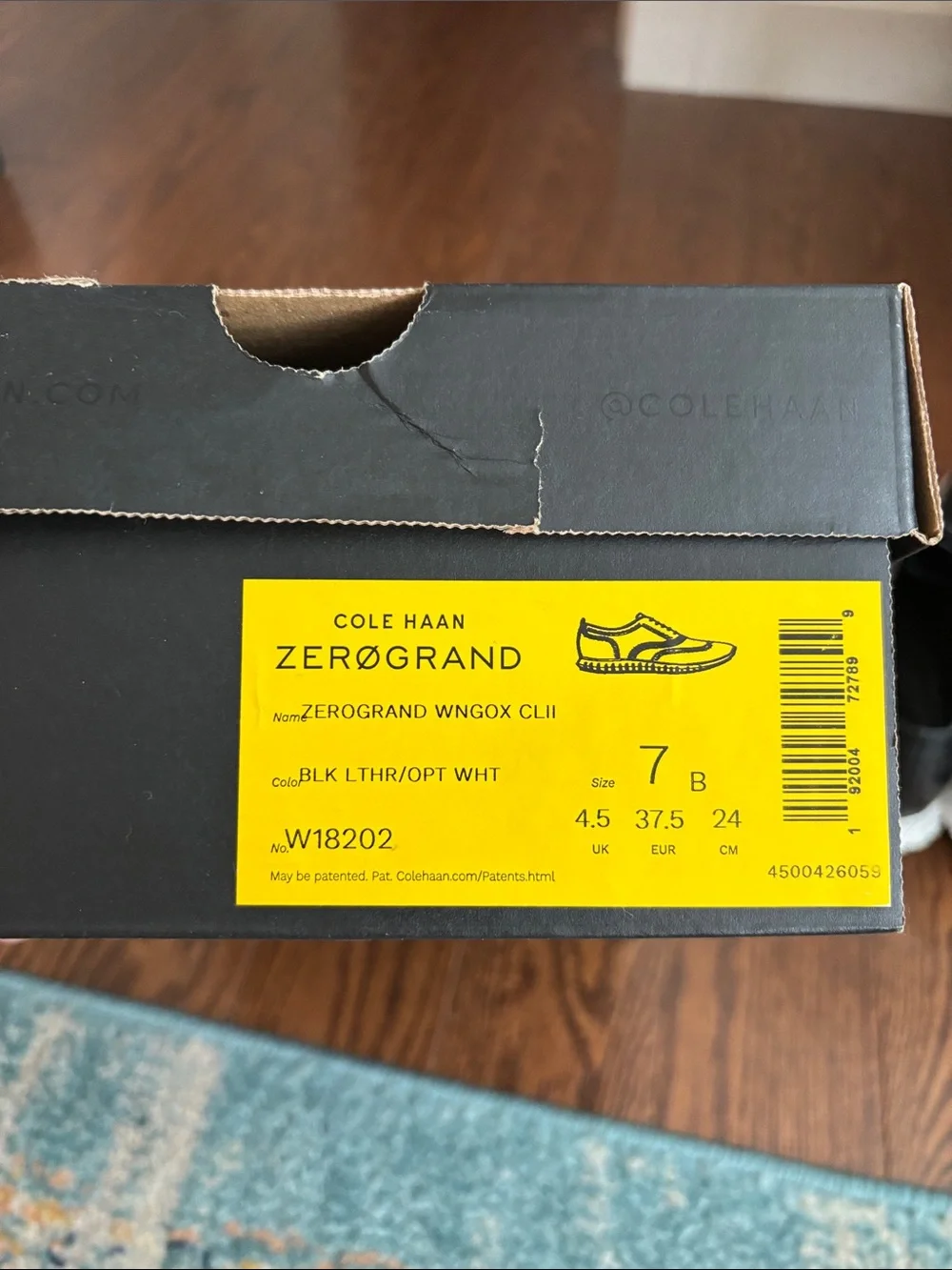 Cole Haan Zerogrand Black Leather Wingtip Derby with White Sole sneakers, 7